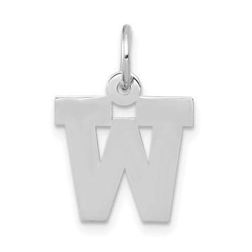 14K White Gold Small Block Initial Letter W Charm Pendant - (B11-940)